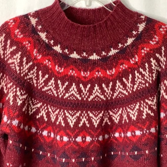 American Eagle Wool Blend Oversized Burgundy Fair Isle Sweater Size XL - Picture 5 of 12